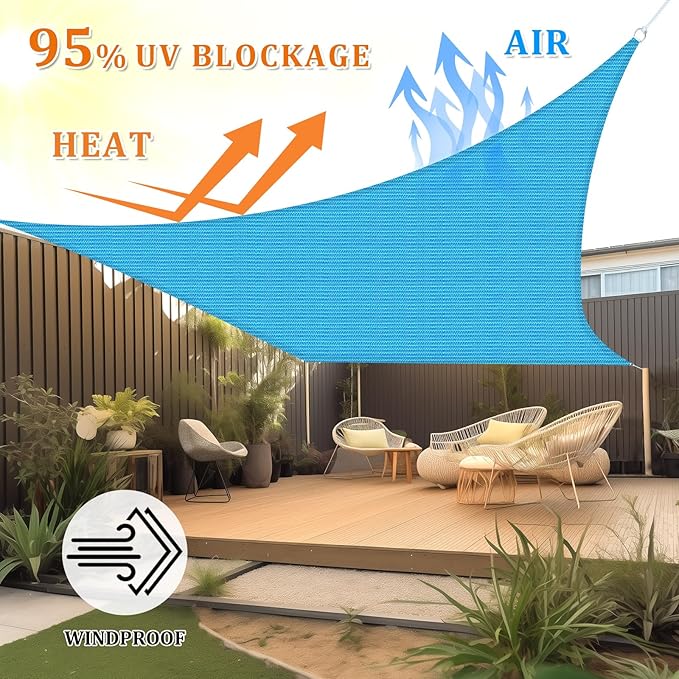 Shade&Beyond Sun Shade Sail Breathable UV Block Outdoor Covering Cloth for Backyard, Pool, 10'X11', Turquoise Mixed (Customized Available)