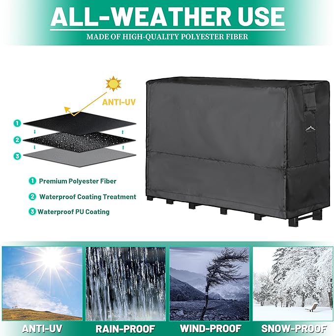 Himal 6ft Waterproof Firewood Cover, Heavy Duty 600D Oxford Outdoor Storage Wood Rack Cover with Buckle (Log Rack not Included)