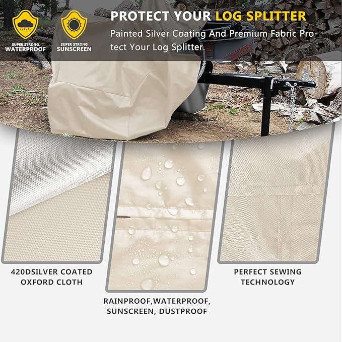 Log Splitter Cover for 30-37 Ton Gas-Powered Horizontal Log Splitters. Waterproof Outdoor All-Weather - Thickened and Tear-Resistant, Dustproof, Rainproof and UV-Proof
