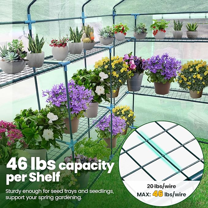 KING BIRD Premium Greenhouse for Outdoors, 84 x 56 x 77 Upgraded PE Cover & Steel Frame Walk in Hot House, w/ Zippered Screen Windows Mesh Door, 3 Tiers 20 Shelves for Outside Garden, Green