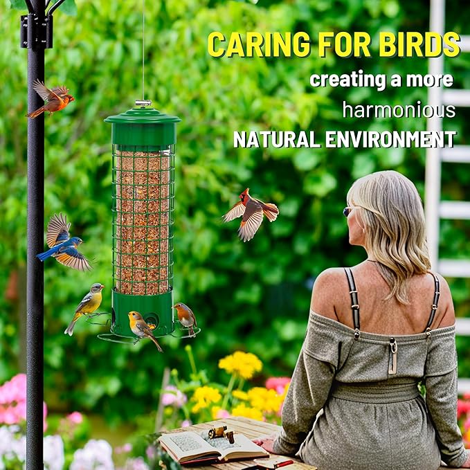 Squirrel Proof Bird Feeders,Bird Feeders for Outdoors for Viewing Lovers,4.5LB Large Capacity Design,Suspended All-Metal Trim 16.3 Inch All Weather Feeder