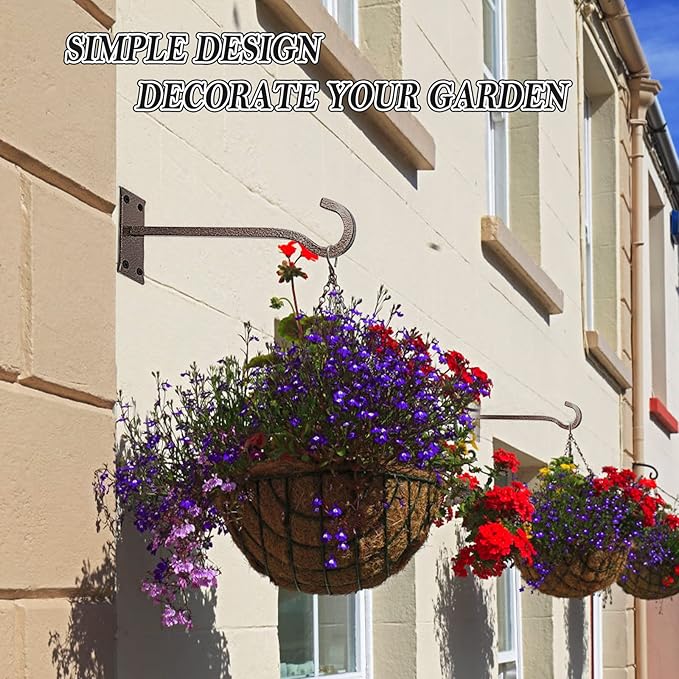 10inch Heavy Duty Plant Hangers Outdoor or Indoor Bird Feeder Hanger Shepherd Hooks 2pcs Bronze hammertone Metal Wall Hook for Hanging Plant Bracket, Lantern, Flower Basket, Wind Chimes