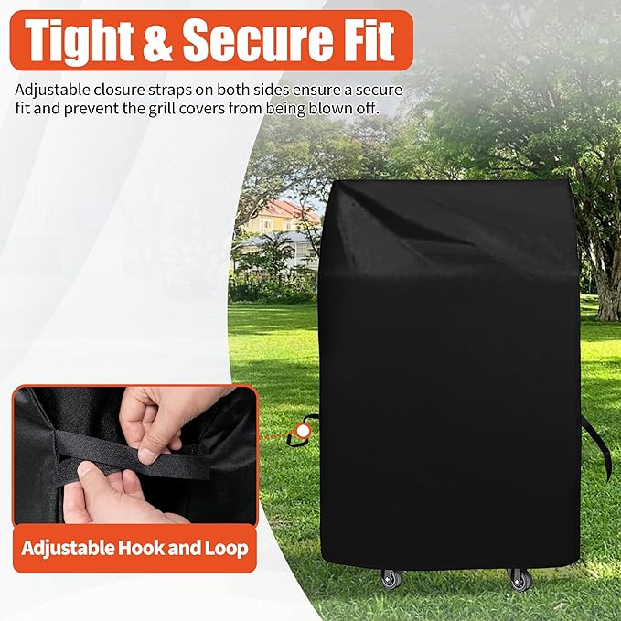 Grill Cover 30in, iCOVER Waterproof BBQ Covers for Two Burner Small Vertical Smoker, Lightweight Easy On/Off, Dustproof UV-Resistant Fit Grills with Collapsed Side Tables