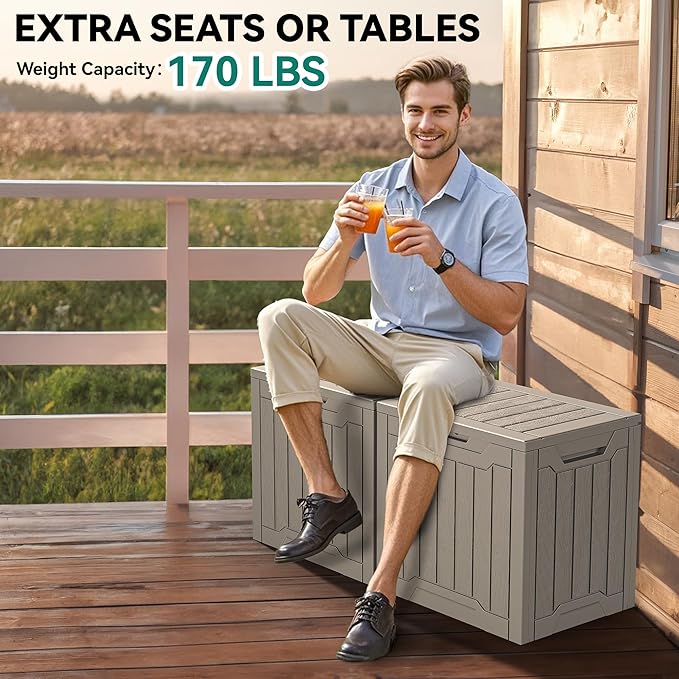 YITAHOME 31 Gallon Resin Deck Box Outdoor Storage Box and Waterproof Package Delivery Box with Lockable Lid forPatio Furniture, Garden Tools, Pool Supplies, Taupe