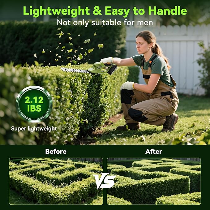 Hedge Trimmer Cordless, 2 in 1 Handheld Hedge Shears Electric Hedge Trimmer with 2 Pack 20V Rechargeable Battery and Charger Included, Small Grass Trimmer Garden Tools for Tree, Garden, Lawn, Yard