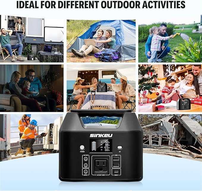 SinKeu Power Bank Station (38,400mAh), 128Wh Portable Power Station, LiFePO4 Battery, 200W Peak Solar Generator, for Outdoor Camping, Traveling, and Emergencies-Silver