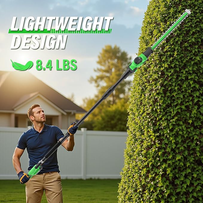 SOYUS Pole Hedge Trimmer Cordless, 18-inch Electric Hedge Trimmer with Extension Pole, 16-Foot Max Reach, Multi-Angle, 2 * 2.0Ah Batteries and Charger Included