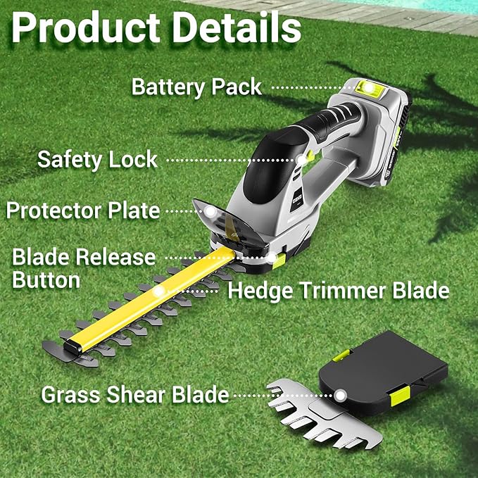 Electric Hedge Trimmer Cordless: DEKOPRO Power Hedge Trimmer, 20V Electric Bush Trimmer Grass Cutter Trimmer Garden Tools, 2 in 1 Garden Shears Handheld for Lawn, Hedge, Yard, Patio