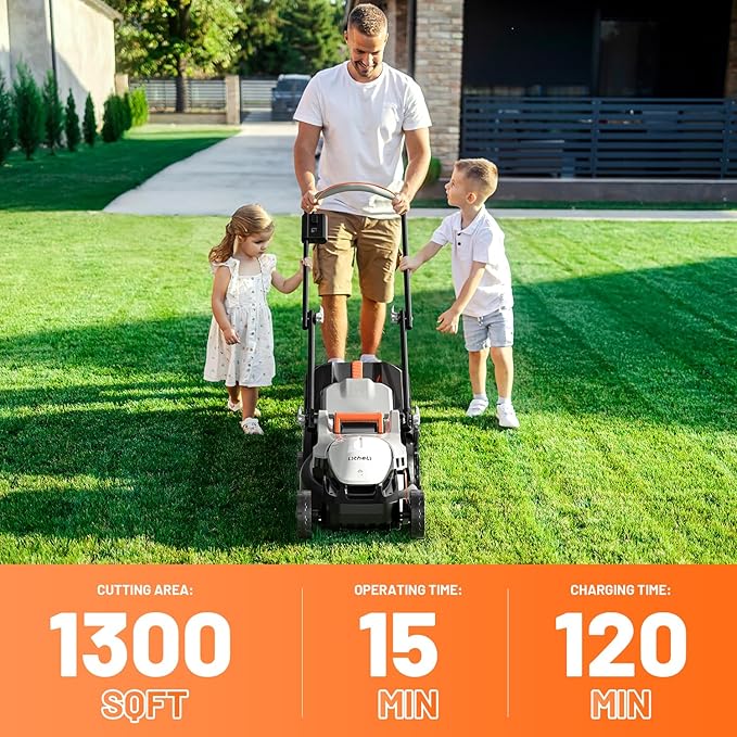 Litheli Electric Lawn Mower Cordless,Grass Cutter Machine for 1300 Sq.Ft.Lawnmower with Motor,13.1 in Cutting Width,8 Gallon Capacity,Cutting Height from 1 to 2.5 in (Without Battery)