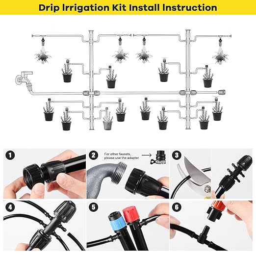 Drip Irrigation System Kit for Garden Greenhouse & Patio – 226FT Garden Watering System with 1/4 & 1/2 Tubing Adjustable Nozzles Barbed Fittings & Emitters – Perfect for Home Small Farms