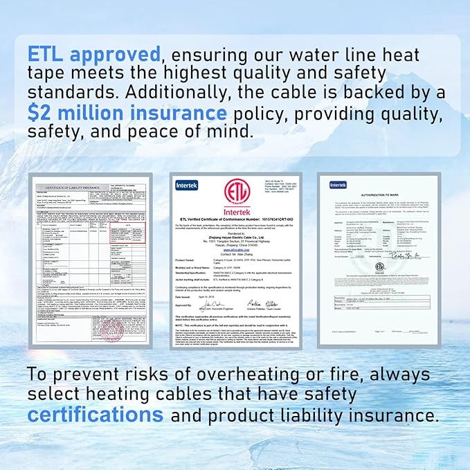 HEATIT 12ft Self-Regulating Pipe Heating Cable, Heat Tape for PVC Pipe Heater, Heat Trace Cable for Pipes, Thermostat control, Keeps Water Flowing at -40°F, ETL Listed, 120V 3W/FT