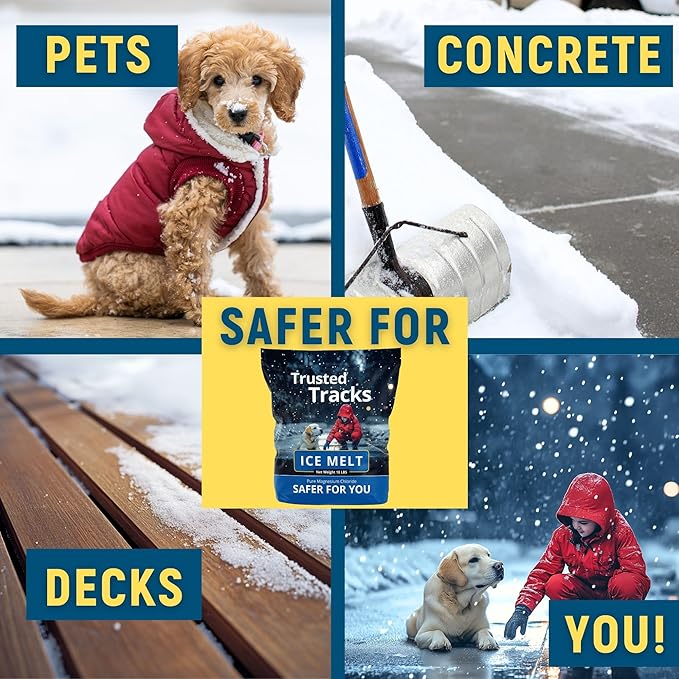 Ice Melt, Pet Safe Ice Melt, 10 LBS Premium Snow Melter with Scoop, Pure Magnesium Chloride, Safer for Pets, Concrete, Effective to -35 F, 10 lb