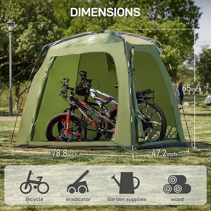 EVER ADVANCED Bike Storage Tent, Portable Bike Shed for 3 Bikes, Storage Sheds with PU4000 mm Water-Resistant for Bicycles, Motorcycles, Lawn Mower, Garden Tools, Lightweight Bike Tent, 6.6'x4'x5.4'