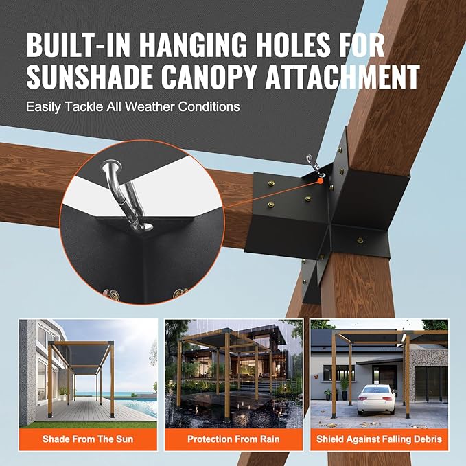 VEVOR Pergola Bracket Kit, 4x4 Inch (Inner Size 3.5x3.5), 2 Pcs 4-Way Heavy Duty Corner Bracket Woodworks DIY Post Base Kit, Easy Installation Wooden Beams for Gazebos, Patio Pergolas, Log Cabin
