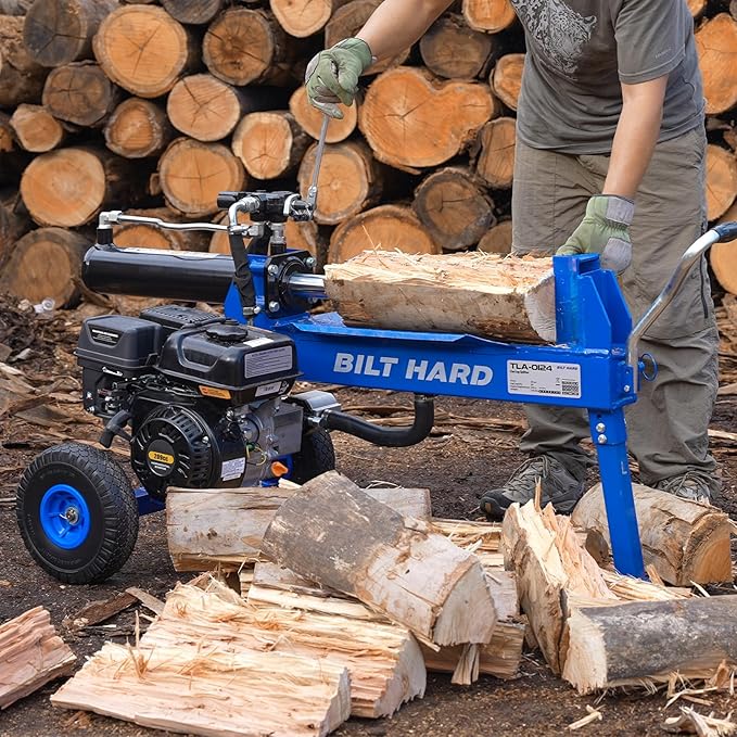 BILT HARD 18-Ton Portable Gas Log Splitter, Rapid Auto Return Ram System with 2-Stage Gear Pump, Wood Splitter with 7 HP 209cc Engine, Horizontal Full Beam Steel Wedge Firewood Splitting