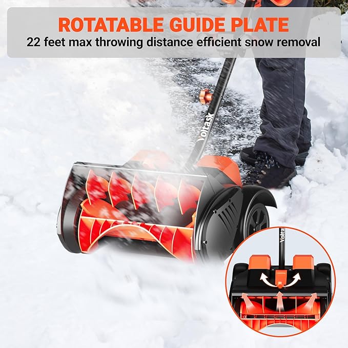 VOLTASK 48V 16-inch Cordless Snow Shovel with Wheels, LED Lights, 2 Batteries & Dual Quick Charger Included