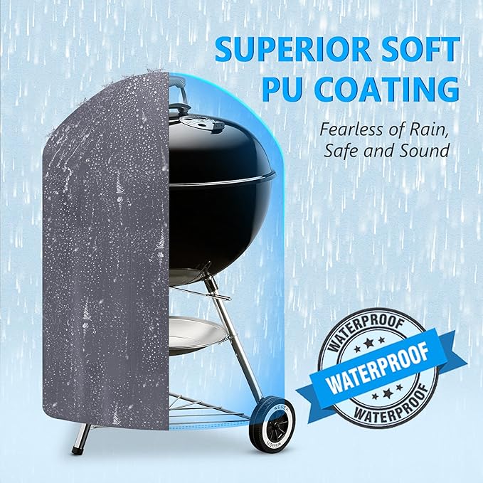 22 Inch Kettle Grill Cover - Superior Charcoal Cover for Weber Original and Master Touch - 600D Outdoor BBQ Cover for 22 Inch Weber Grills and More
