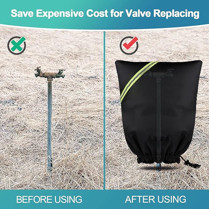 Outdoor Faucet Covers for Winter Freeze Protection, 16” x 20" Backflow Preventer Insulation Cover, Waterproof Pipe Insulation Cover for Snow, Sun Exposure - Black