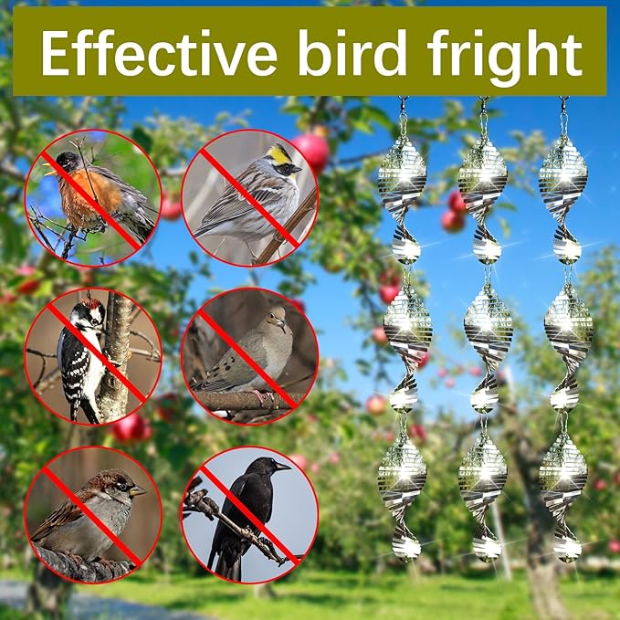 12 PCS Stainless Steel Bird deterrents for Outside,3D Wind Spinners Outdoor Bird Scarer Discs Set Pigeon Deterrent,Bird reflectors to Keep Birds Away Woodpecker Deterrent for House,Crow Deterrent