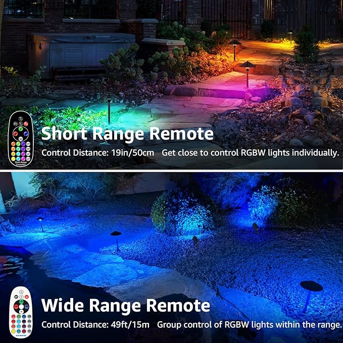 SUNVIE All-in-One RGBW Landscape Lighting Kit, 8 Pack Color Changing Low Voltage Landscape Lights with Connector Transformer 100FT Wire, 3W Multi-Color Pathway Lights for Holiday Walkway Garden Yard