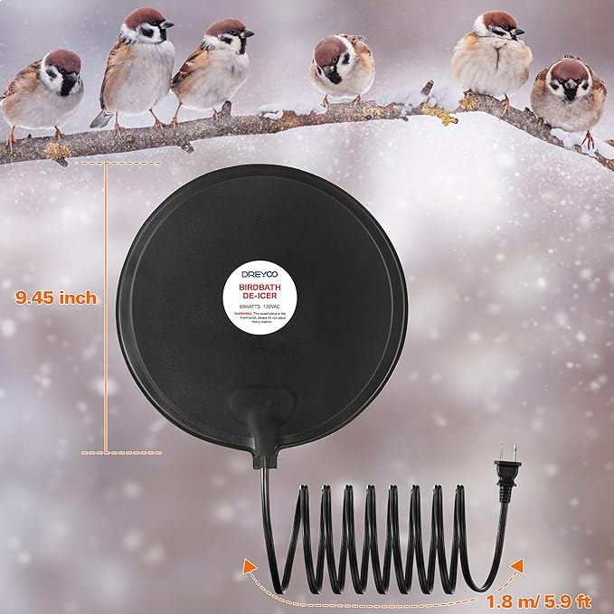 Dreyoo 2 Pack Bird Bath De Icer, 60w Submergible De Icer, Thermostatic Controlled Winter Water Heater Deicer for Bird, Chicken, Duck, Farm Trough, Design Patent Product