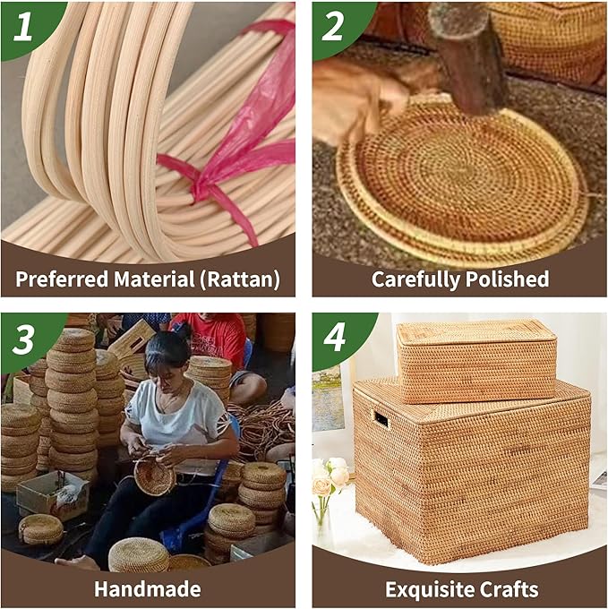 Rattan Picnic Basket with Handles, Round Wicker Gift Basket for Wedding, Camping(11"×11"×4")
