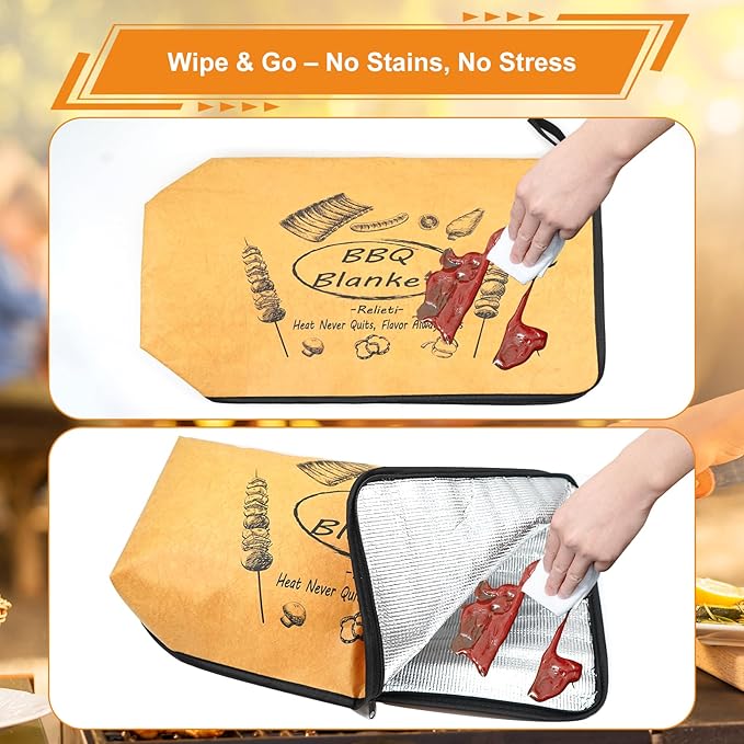 BBQ Blanket for Resting Meat, Brisket Blanket - 21 inch Reusable Meat Insulated Blanket with Wide-Mouth Design fits Large Briskets/Pork Shoulders/Turkeys/Beef, Grilling Gifts for Men