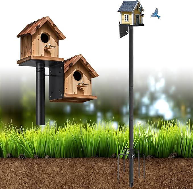 Bird Feeder Pole 60" Outdoor Decor - Premium Metal, Rust-Resistant, Sturdy & Weatherproof - Easy Installation for Garden, Lawn, Field Bird House Pole, Bird Feeder, Outdoor Birdhouse