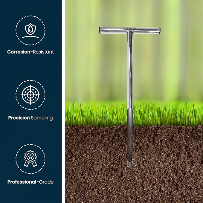 Varomorus Soil Sampler Probe 21" Stainless Steel Tubular T-Style Handle.