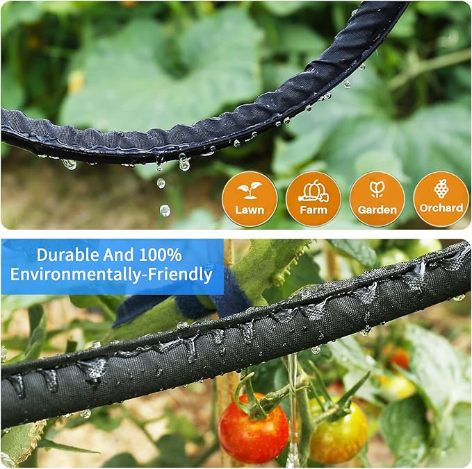 Flat Soaker Hose 25 FT for Garden Beds, 25Ft 1/2" Linkable Consistent Drip Irrigation Hose Save 80% Water, Leakproof Heavy Duty Double Layer Sprinkler Hose