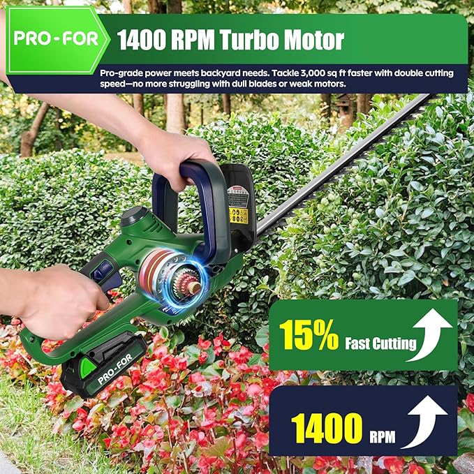 20V Max Cordless Hedge Trimmer with Battery and Charger, 22" Dual-Action Blade, 1600RPM, 3/5" Cut, Dual Safety Switch, Lightweight Electric Bush and Grass Shrub Trimmer for Garden and Yard