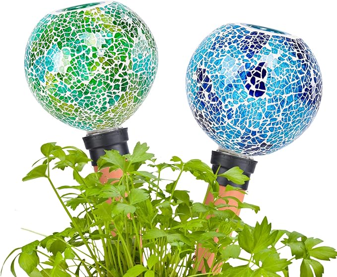 Terracotta Watering Spikes Mosaic Plant Watering Globes for Outdoor Plants 2 Pack Automatic Plant Waterer Indoor for Pots Garden Office