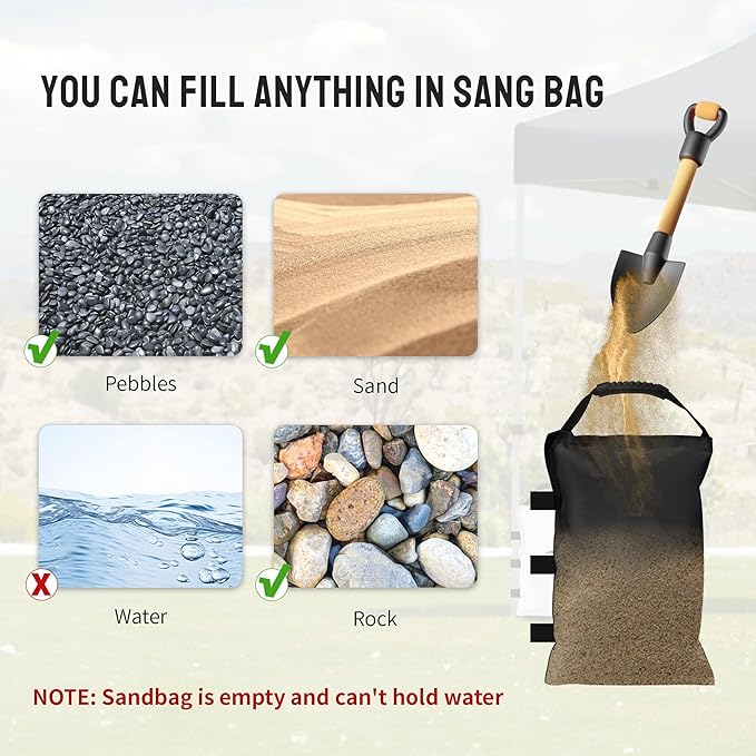 CROWN SHADES Sand Bags for Canopy Legs (150 LBS) Sandbags for Weight, Canopy Weights, Pop Up Tent Weights Bags, Black (Unfilled)