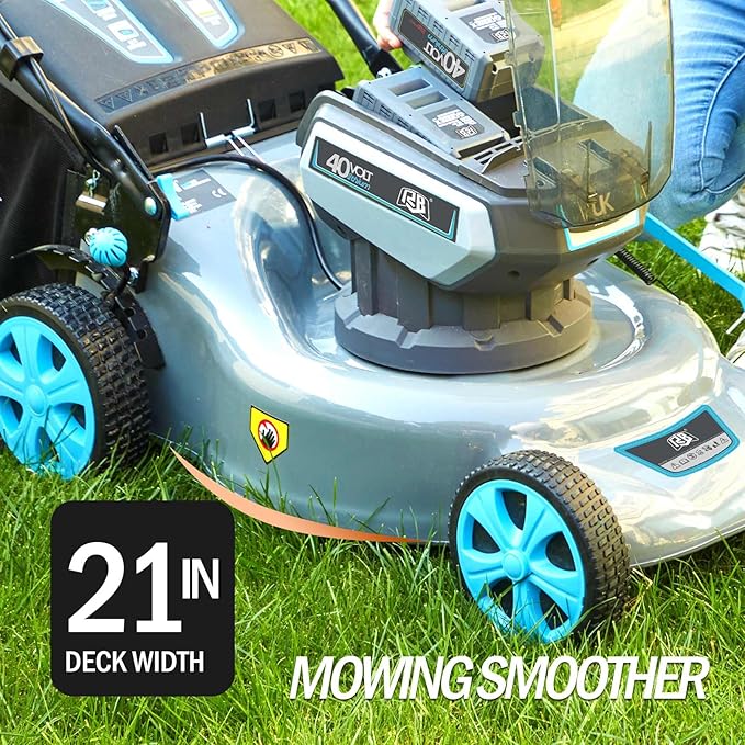 RB 80V Battery Power Lawn Mower 21IN Cordless 7 Cutting Heights Adjustable Lawnmower Brushless Motor Low Noise 4 in 1 Push Mower with Fast Charger and 2 x40V 4.0AH Battery