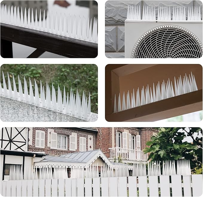 OFFO Bird Spikes Pigeon Outdoor Spikes for Cat Keep Birds Raccoon Woodpecker Away Covers 8 Feet(2.44m), Frosted White