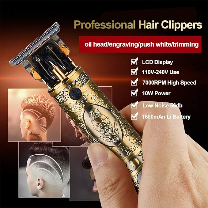 Suttik Hair Clippers for Men, Professional Hair & Beard Trimmer for Men, T-Blade Hair Edgers Clippers, Gold Knight Close-Cutting Trimmers, Cordless Clippers for Hair Cutting