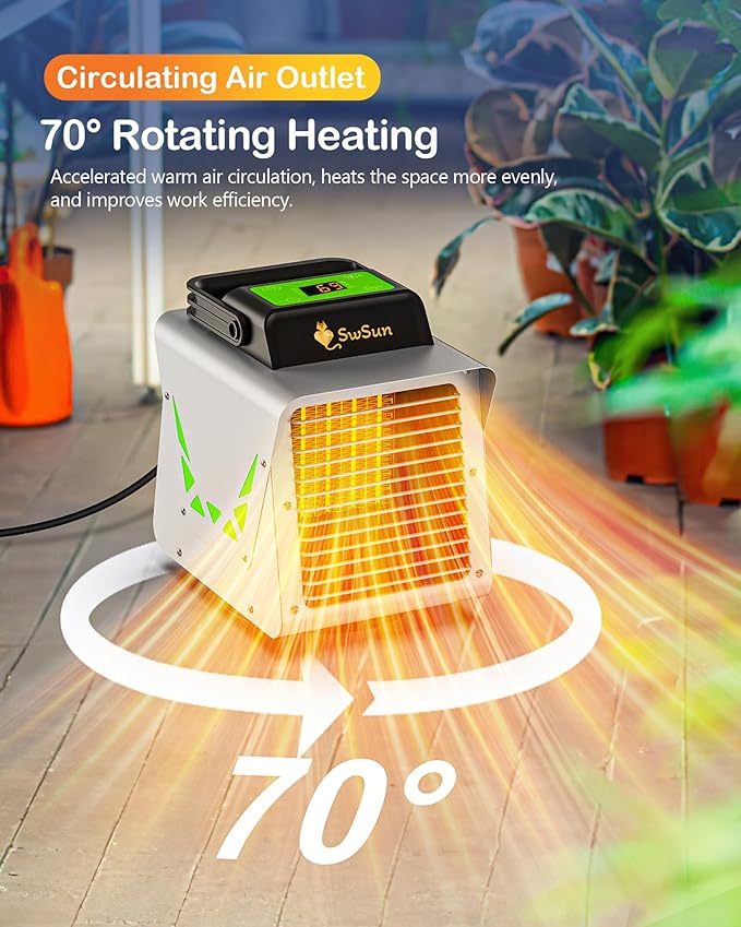 1500W Greenhouse Heater with Thermostat, Portable Outdoor Heater with Smart APP Remote Control for Green House, Garage, Grow Tents, Plants & Vegetables