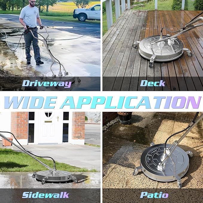 24" Pressure Washer Surface Cleaner with 4 Wheels - Dual Handle Stainless Steel Surface Cleaner with 4 Wheel, Pressure Washer Attachment for Concrete, Patio, Sidewalk, Deck, Driveways