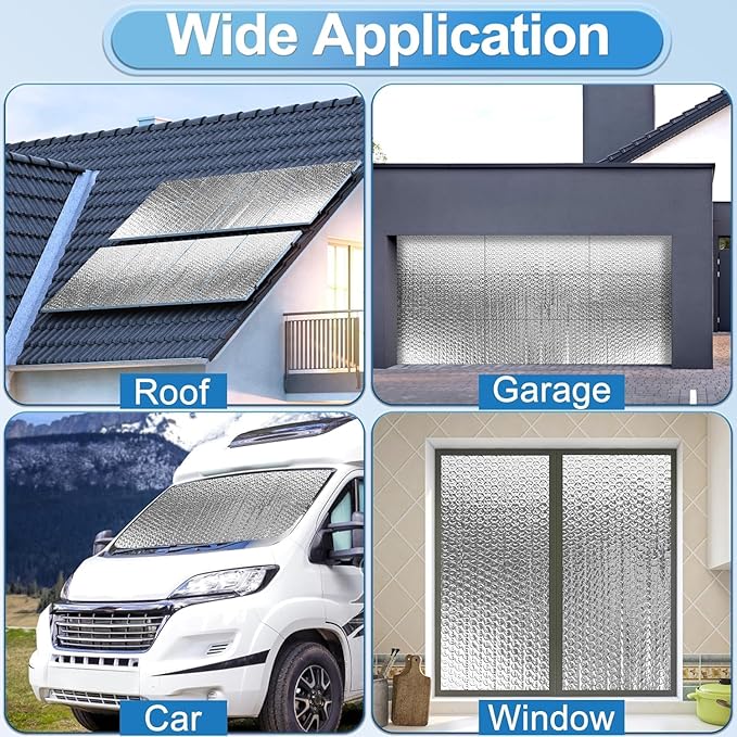 Garage Door Insulation Kit 16P Double Bubble Window Heat Insulation Panels, 6MM 24" x 60" Reflective Aluminum Foil Summer/Winter Barrier Insulation Sheets with 120 Adhesive Tapes for Garage Attic Wall