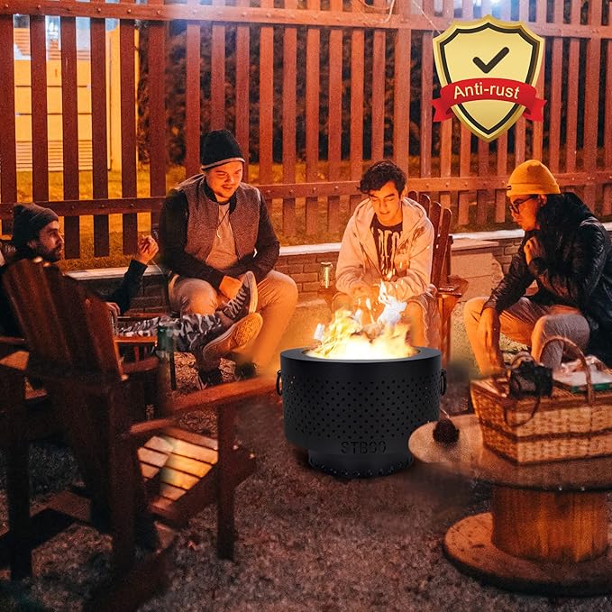 STBoo Pellet Fire Pit for Outside with Portable Carrying Storage Bag, 15x11Inch Smokeless Fire Pits Outdoor Wood Burning, Low Smoke Camping Stove for Bonfire Picnic Backyard Cooking on Beach, Black, M