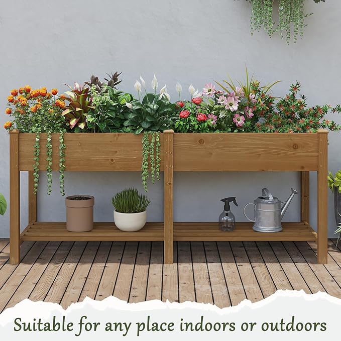 Wooden Raised Garden Bed ,Planter Box with Legs, Wooden Planter -Grow Herbs and Vegetables Outdoors – Naturally Rot-Resistant - Unmatched Strength Lasts Years (Brown-L)