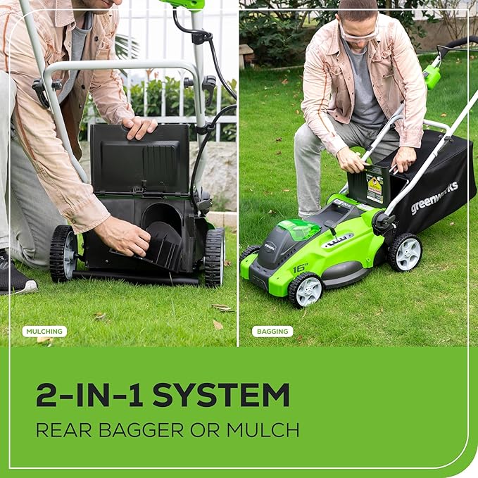 Greenworks 40V 16" Cordless Lawn Mower, Ultra-Light Push Mower with 4.0Ah Battery & Charger(75+ Tool Compatibility, 45Min Runtime)