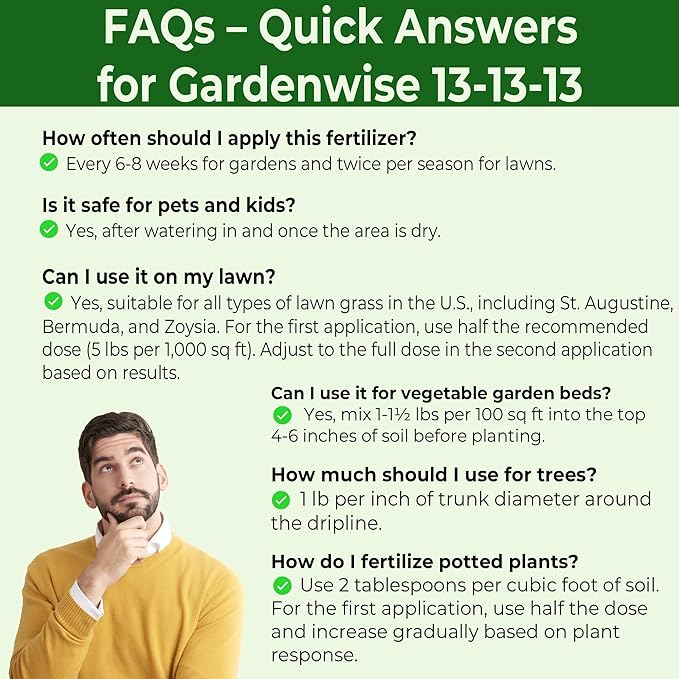 13-13-13 Slow Release Granular Fertilizer β All Purpose Plant Food 13 13 13 for Outdoor Grass, Vegetables, Roses, Flowers, Shrubs, Trees. Lawns, Gardens, Potted Plants (20 quarts)