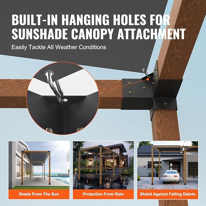 VEVOR Pergola Bracket Kit 4''x4''(Inner Size 3.6x3.6), 4pcs 3-Way Heavy Duty Corner Bracket Woodworks DIY Post Base Kit, Easy Installation Wooden Beams for Gazebos, Patio Pergolas, Log Cabin Outdoor