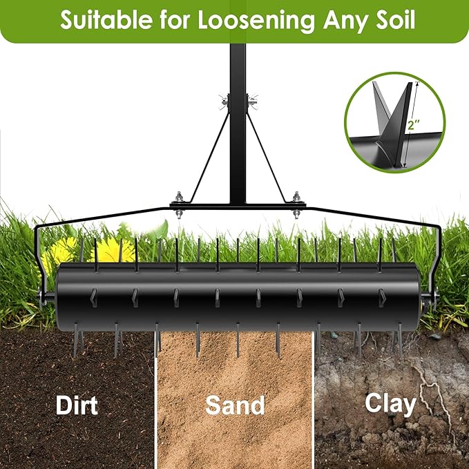 Seeutek 23 Inch Rolling Lawn Aerator - Upgraded Heavy Duty Aerator Lawn Soil Penetrator Spikes w/ 3 Adjustable Height Handles, Manual Aerator Lawn Tool for Garden Yard