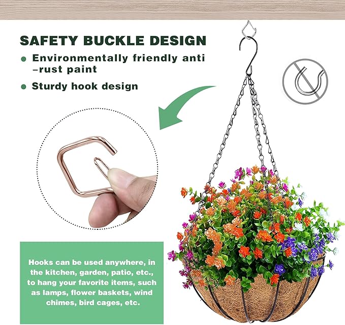 12 PCS Q-Hanger Hooks for String Lights, Ceiling Hangers for Plants & Wind Chimes, Christmas Decorations Outdoor Hooks Rose Gold