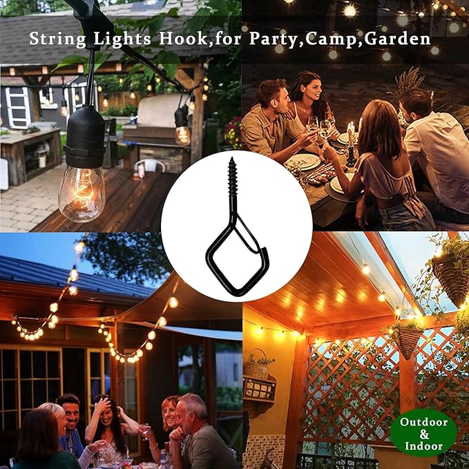 110 PCS Q-Hanger Hooks for String Lights, Ceiling Hangers for Plants & Wind Chimes, Christmas Decorations Outdoor Hooks (Square Hanger) Black