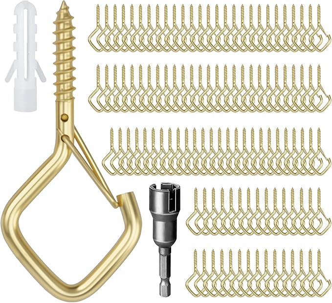 110 PCS Q-Hanger Hooks for String Lights, Ceiling Hangers for Plants & Wind Chimes, Christmas Decorations Outdoor Hooks Gold