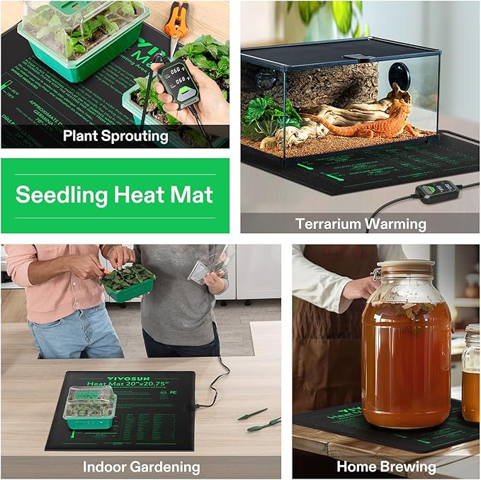 VIVOSUN 20"x20.75" Seedling Heat Mat with Built-in Temperature Controller, UL & MET-Certified Waterproof Plant Heating Pad for Germination, Hydroponics, Brewing, Breeding, and Greenhouses
