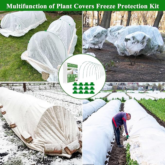 10x33FT Plant Covers Freeze Protection Kit, Garden Hoops Kit for Winter, Frost Cloths Plant Blanket Floating Row Cover for Winter Outdoor, Greenhouse Garden Hoop for Raised Bed Snow Protection